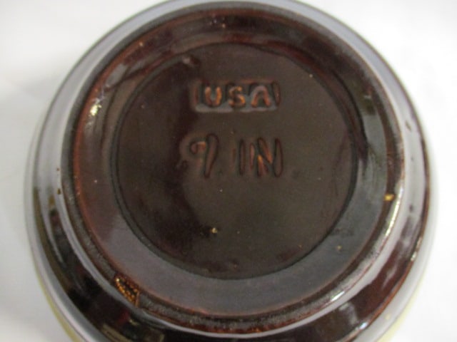 Vintage USA Pottery Brown Mixing Bowl - Marked 9" - 5
