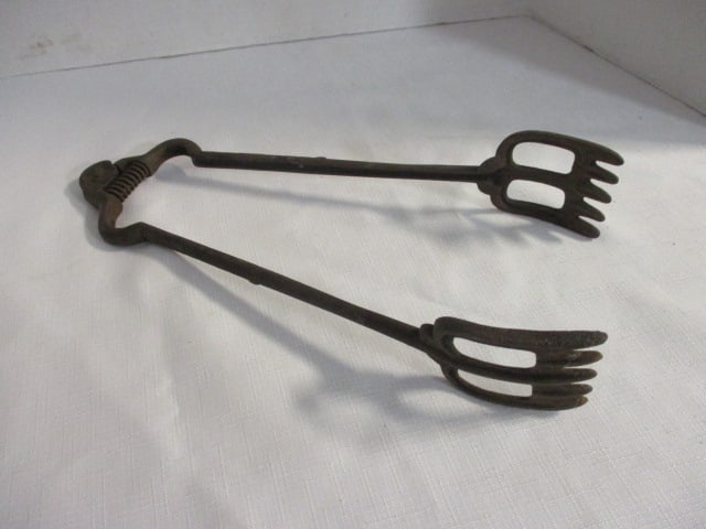 Antique Hand-Forged Cast Iron Tongs (1 of 7)