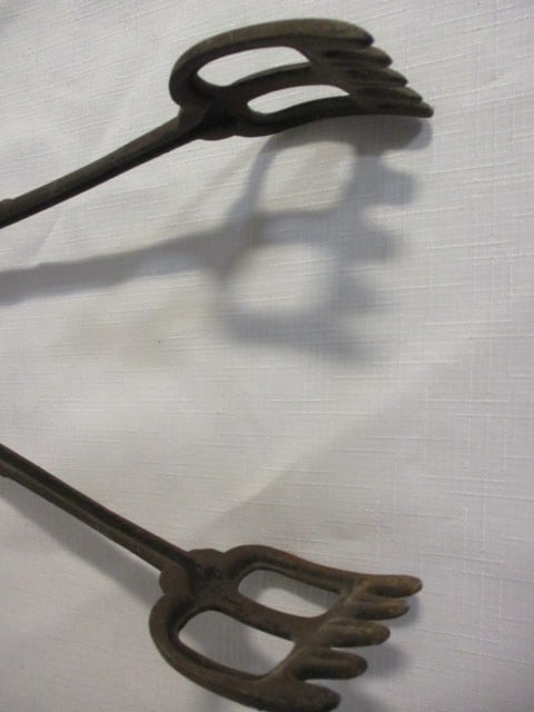 Antique Hand-Forged Cast Iron Tongs - 3