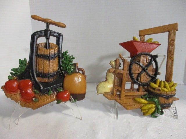 2 Vintage Homco Metal Farmhouse Wall Hangings: 8" x 7" each 