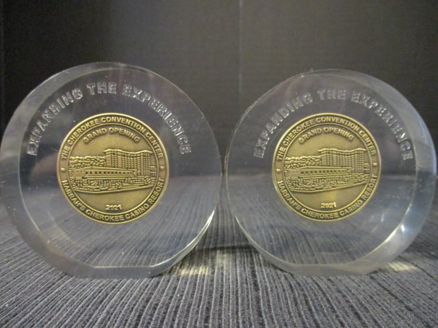 2 "Seal of Eastern Band of Cherokee Indians" Harrah's Casino Paperweights - 2