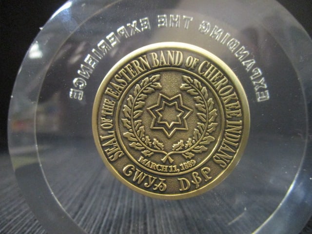 2 "Seal of Eastern Band of Cherokee Indians" Harrah's Casino Paperweights - 5