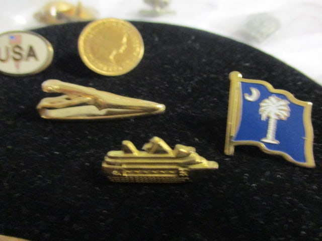 Lot of Vintage and Military Buttons, Pins, and Tie Tacks - 4