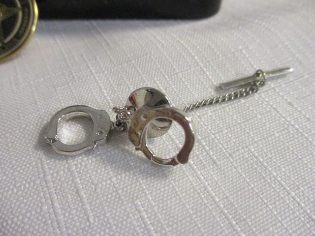 Police Officer Pocket Knife in Metal Case, Handcuffs Tie Tack, and 2 Anderson - 3