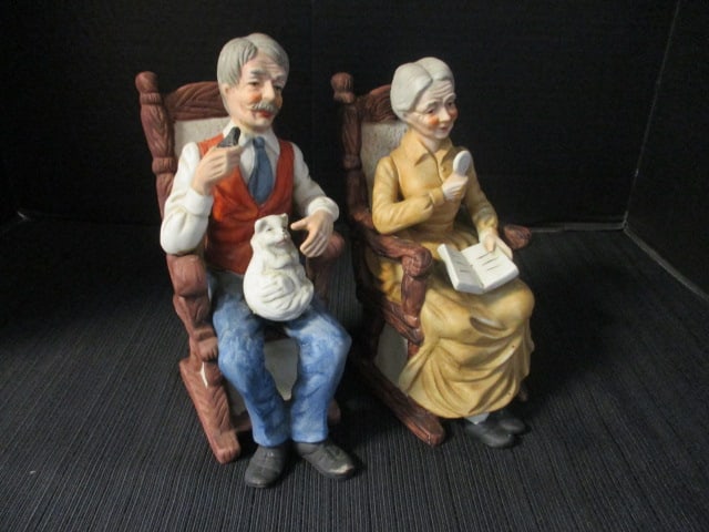 2 JJ Fine Quality Limited Edition Ceramic Old Man and Old Lady on Rocking - 2