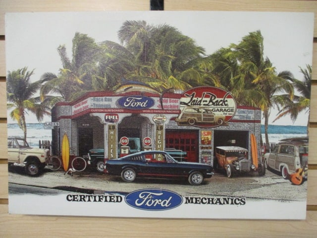 Print on Canvass of "Laid Back Garage - Certified Ford Mechanics": 14" x 16" 