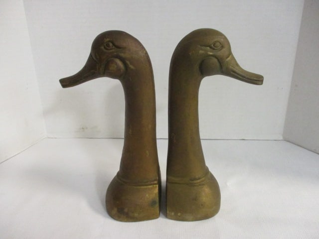 Pair of Vintage Brass Duck Bookends: 9 1/2" each 
