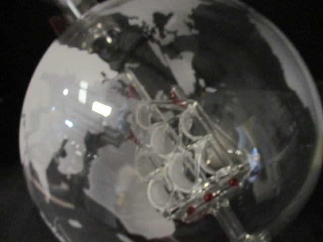 Vintage Etched Glass World Map Globe Decanter with Glass Ship Inside - 3