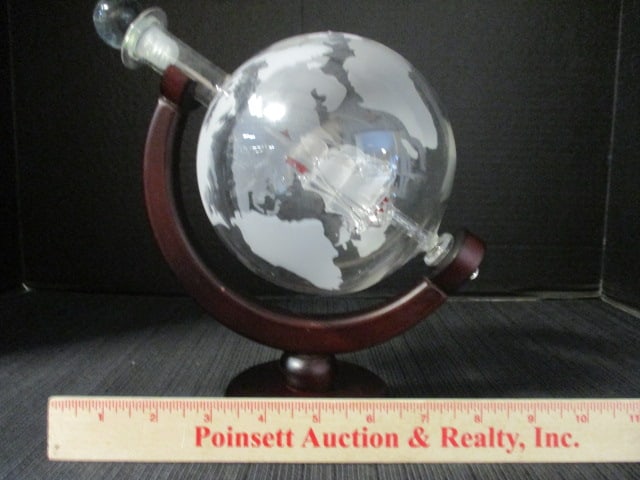 Vintage Etched Glass World Map Globe Decanter with Glass Ship Inside - 6