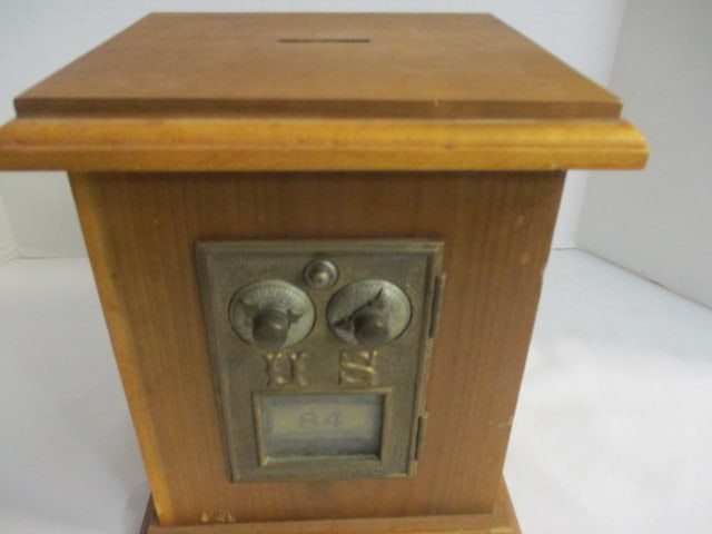 Antique USPS Post Office Mail Door Wood Bank - 3