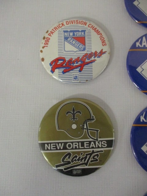 Lot of 10 Vintage Sports Buttons - NY Rangers, New Orleans Saints, Kansas - 3