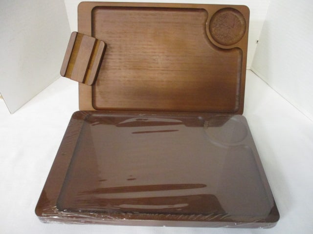 2 Wood Armchair Tray Tables - 1 is New in Plastic: 15" x 9 1/2"