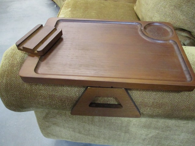 2 Wood Armchair Tray Tables - 1 is New in Plastic - 4
