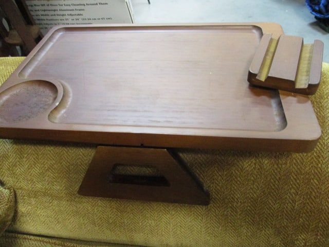 2 Wood Armchair Tray Tables - 1 is New in Plastic - 5