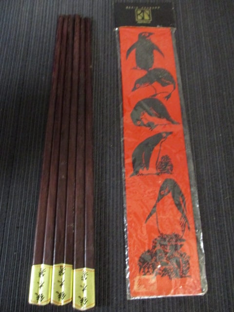 3 Sets of Wood Chopsticks, Leather Bookmark, and Vintage Japanese - 10