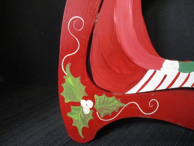 Handpainted and Signed Elf Wood Shelf Sitter and Ceramic Santa Face - 11