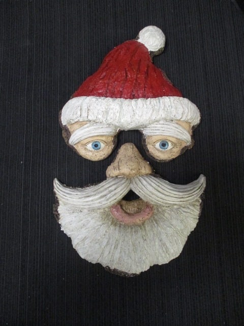 Handpainted and Signed Elf Wood Shelf Sitter and Ceramic Santa Face - 2