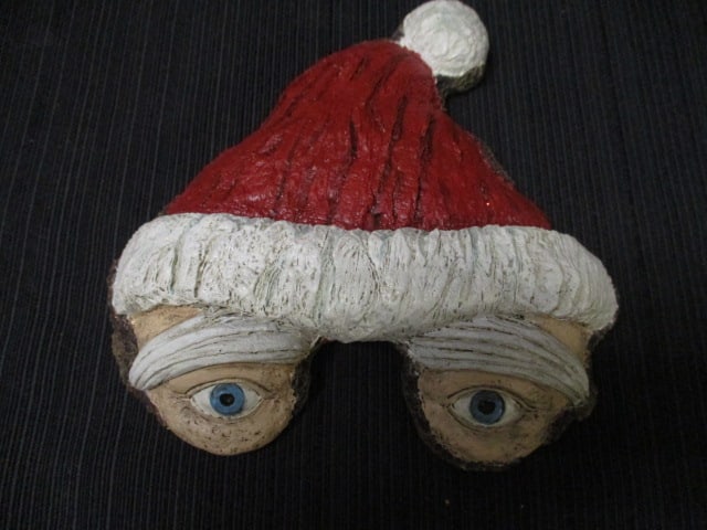 Handpainted and Signed Elf Wood Shelf Sitter and Ceramic Santa Face - 3