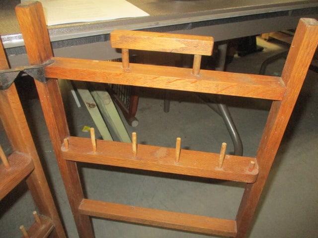 Antique 1920s Sew-Tidy Bifold Wood Thread Caddy Stand - 2