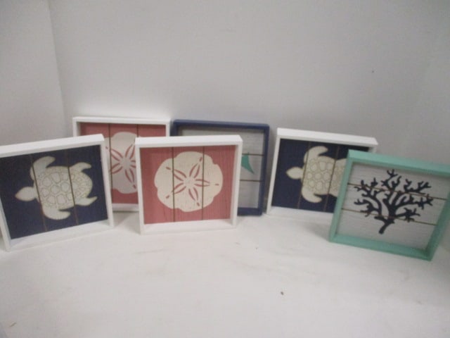 Set of 6 Handpainted Nautical Framed Art: 6 1/2" x 6 1/2" x 1 1/4" each 