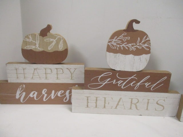 5 Wood Signs - Family, Grateful Hearts, Happy Harvest, and Blessed Home - 4