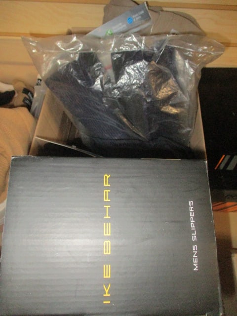 Lot of New Old Stock Men's Compression Socks, Ike Behar Memory Foam: Slippers (Size L/11-12), Hanes Briefs, and Carhartt T-Shirt