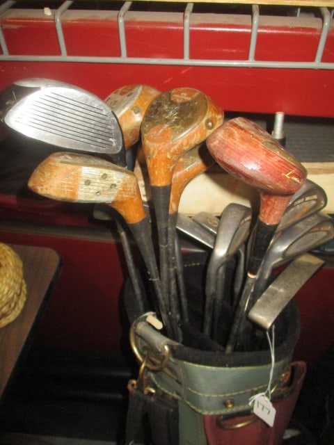 Vintage Golf Bag with Iron Golf Club Set, Wood Drivers, and Extra Clubs - 2