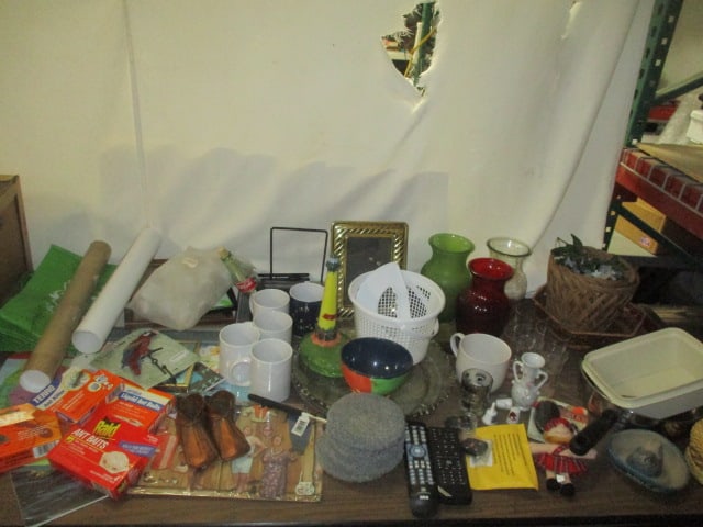 Table Lot - Vases, Picture Frames, Cups, Baskets, Placemats, Copper Shoes, etc. (1 of 5)