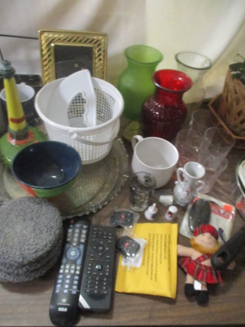 Table Lot - Vases, Picture Frames, Cups, Baskets, Placemats, Copper Shoes, etc. - 4