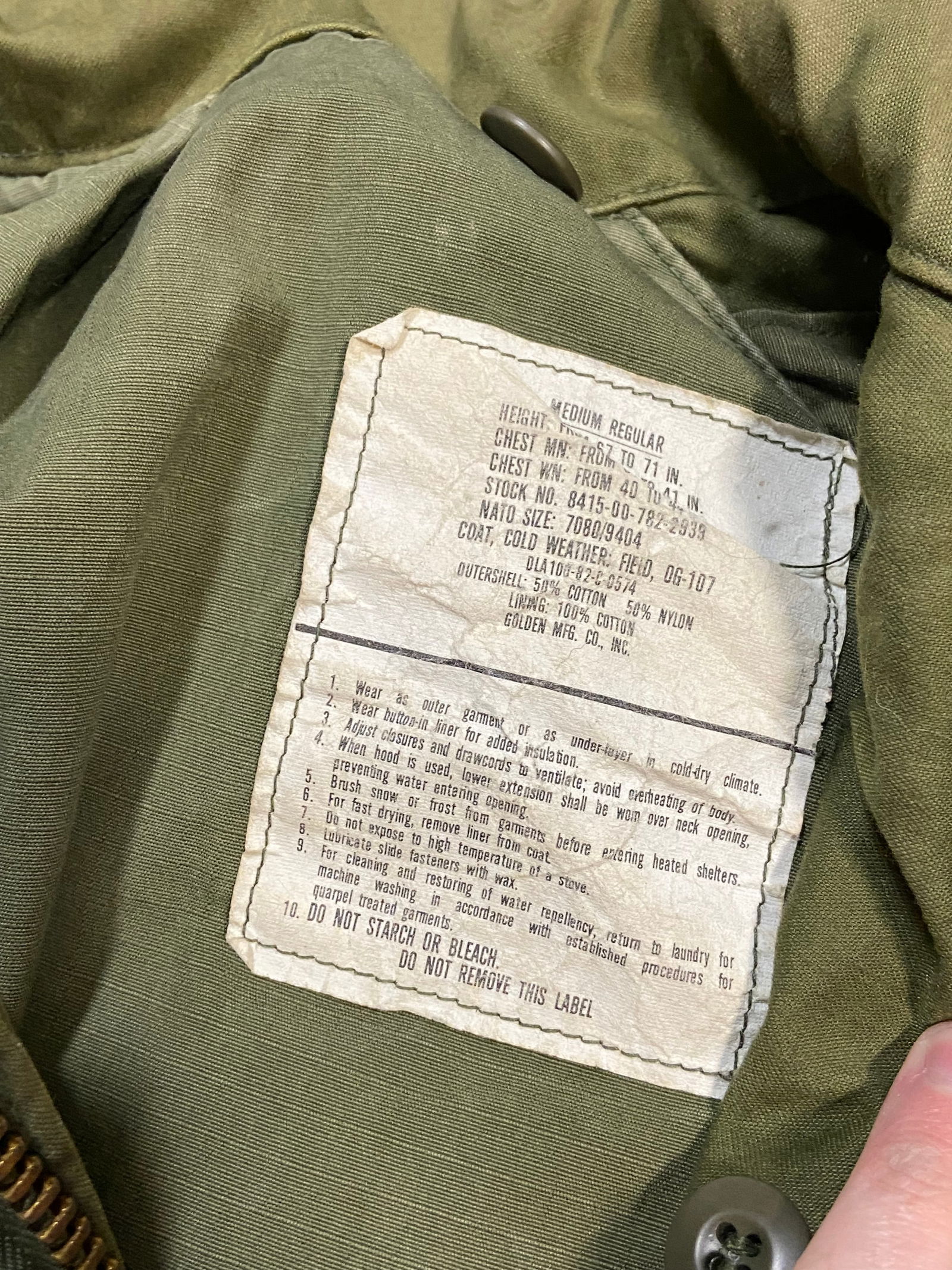 1982 Dated US Army Cold Weather Field Jacket - 2
