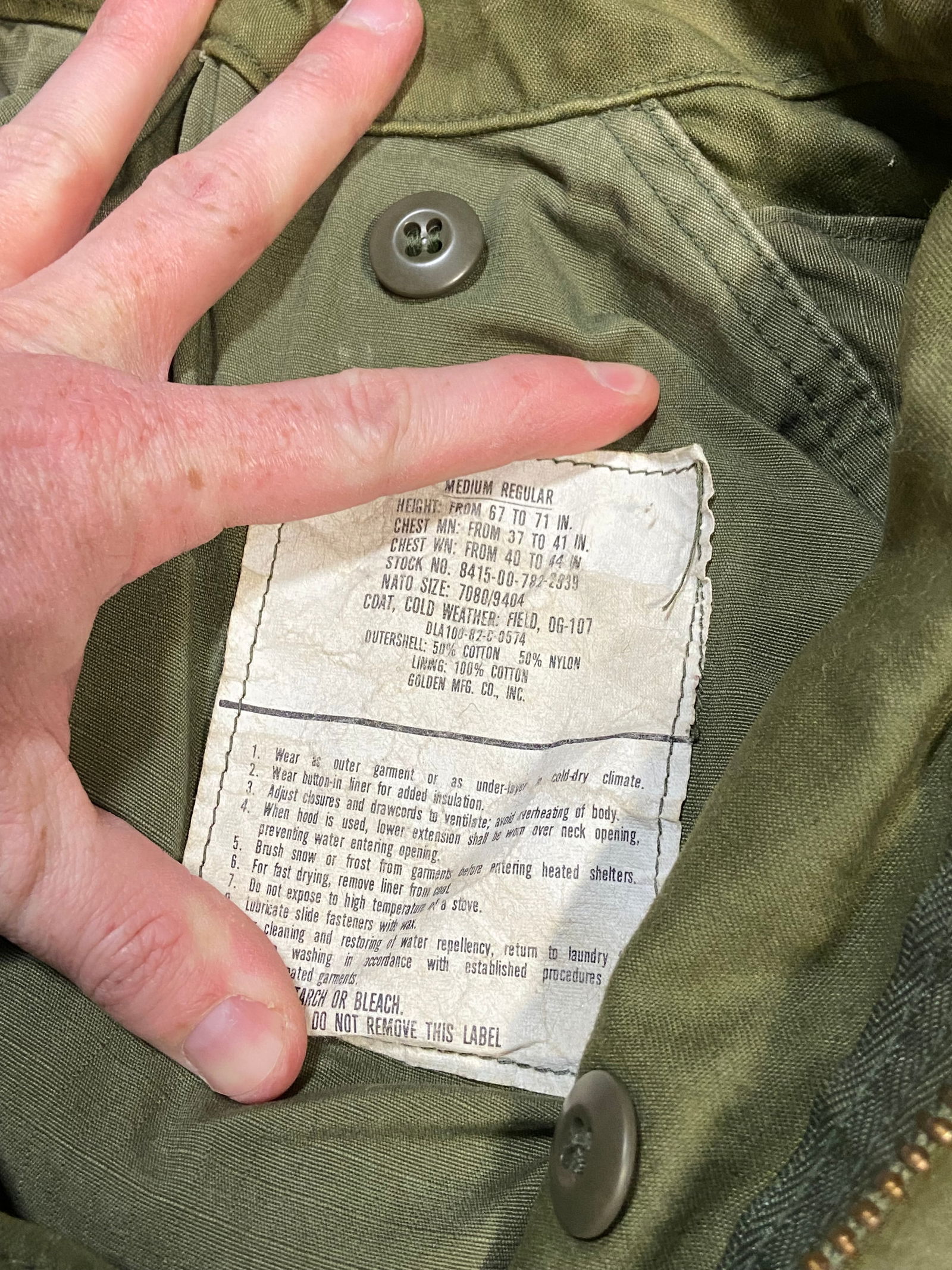 1982 Dated US Army Cold Weather Field Jacket - 3