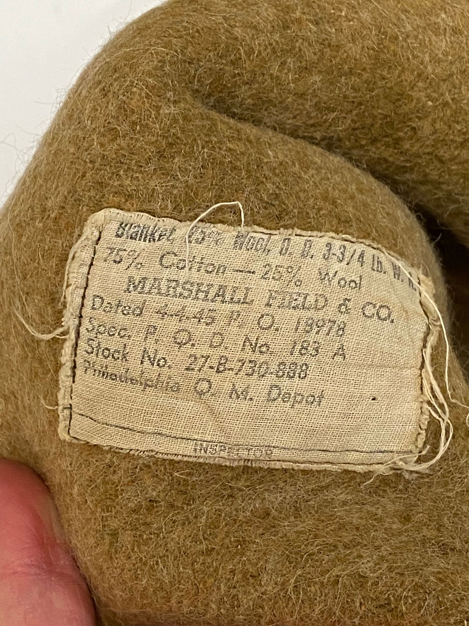 WWII US Army Tan Wool Blanket 4-4-45 Dated - 3