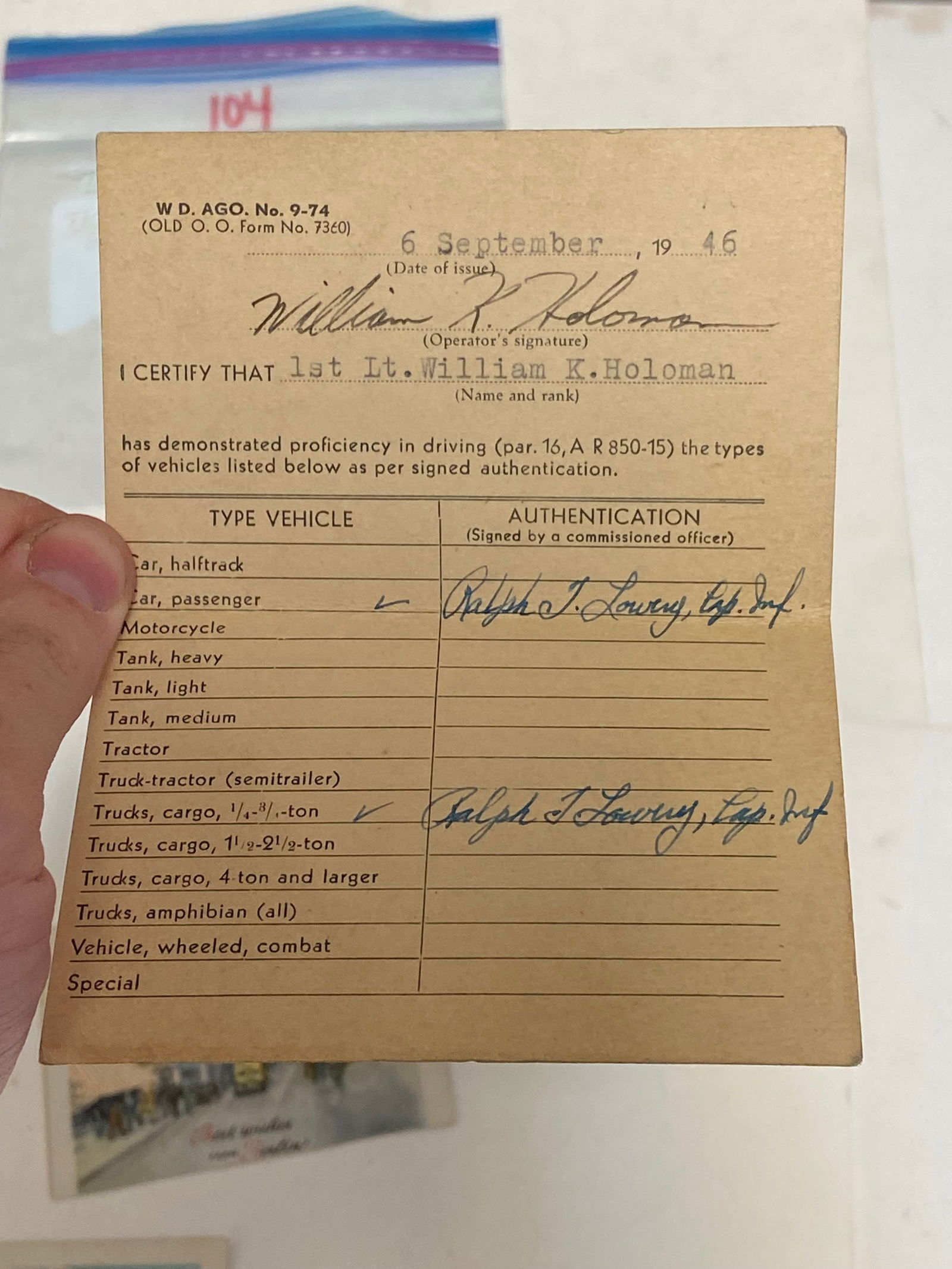 WWII US Army Grouping to W.K Holoman - 3