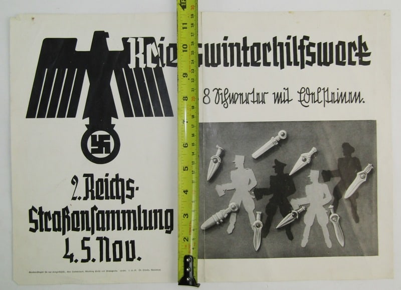 Original RARE German War Winter Relief Agency (WHW) Donation Campaign Poster w/ Donation "Trinkets" - 10