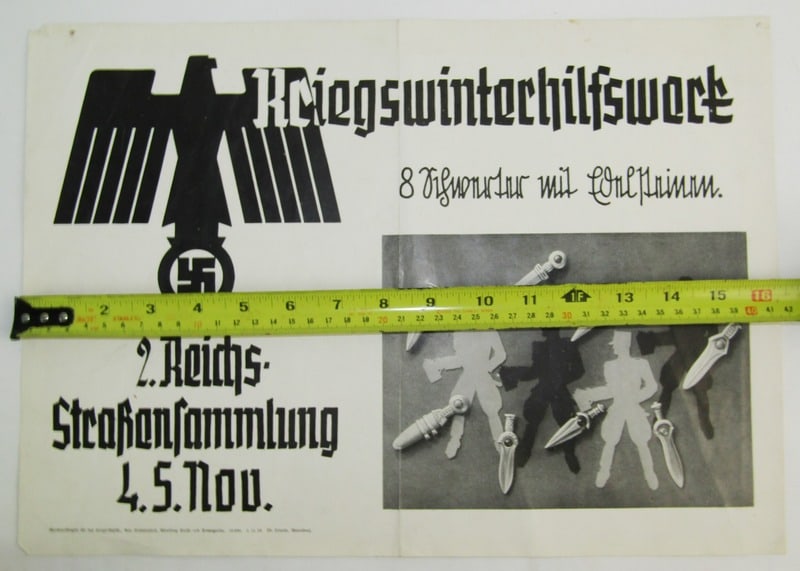 Original RARE German War Winter Relief Agency (WHW) Donation Campaign Poster w/ Donation "Trinkets" - 11