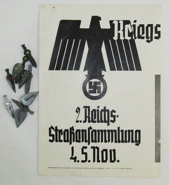 Original RARE German War Winter Relief Agency (WHW) Donation Campaign Poster w/ Donation "Trinkets" - 8