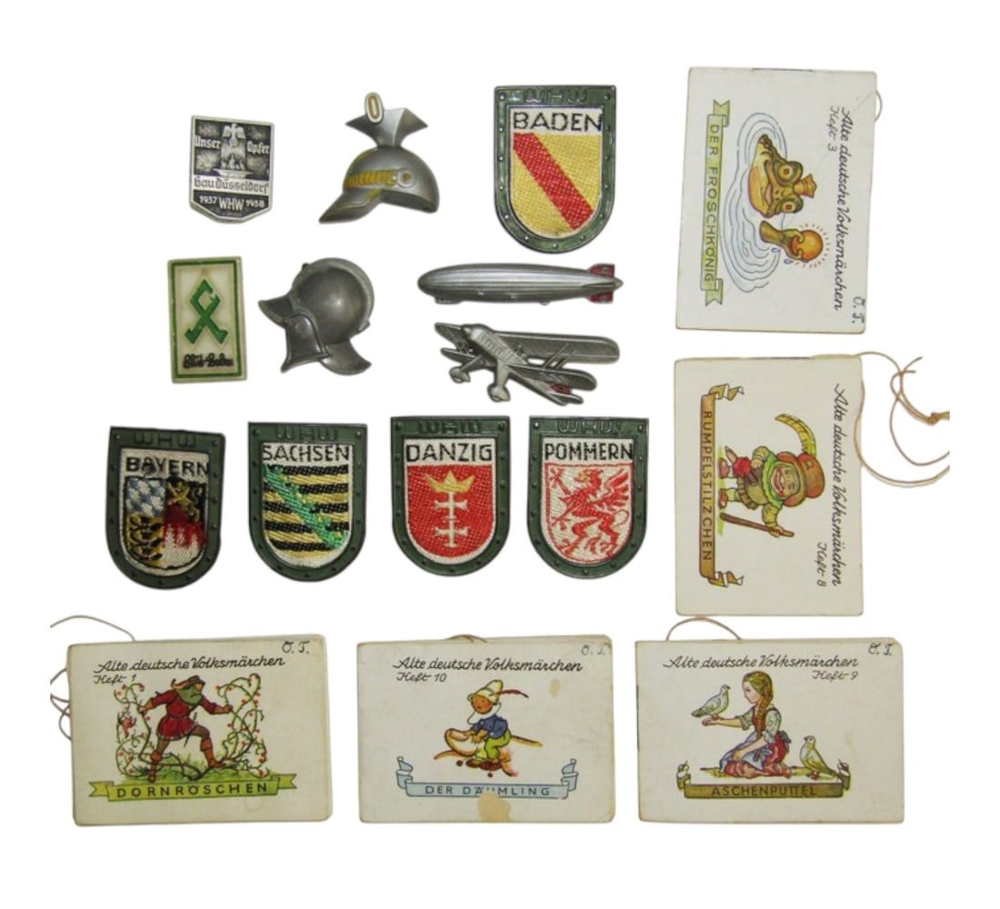 SCARCE Original 16qty. WHW War Relief Fund Donation Badges, Booklets and More: Most have Swasika on them. See photos. Many pieces are quite rare 