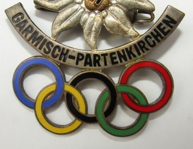 RARE MINT 1936 Garmisch-Partenkirchen Winter Olympics Enamel Badge - 4