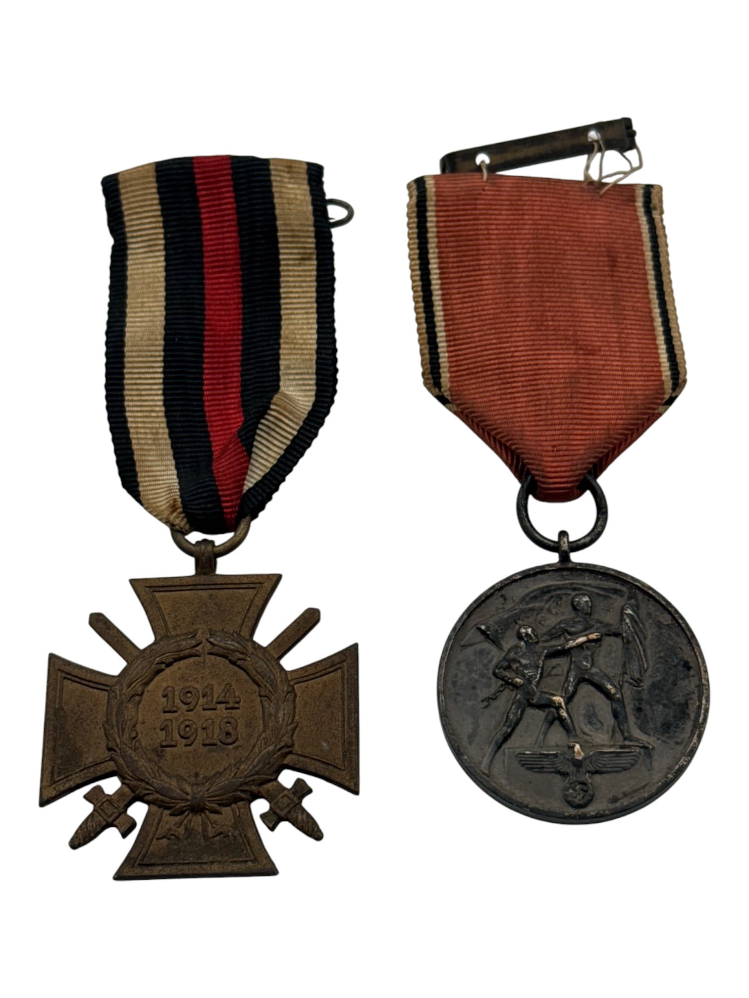 Early WWII Austrian Annex Medal and WWI Honor Cross of 1914/1918 (Hindenburg Cross): Very good condition with some appropriate aging and wear. Highly collectible pieces