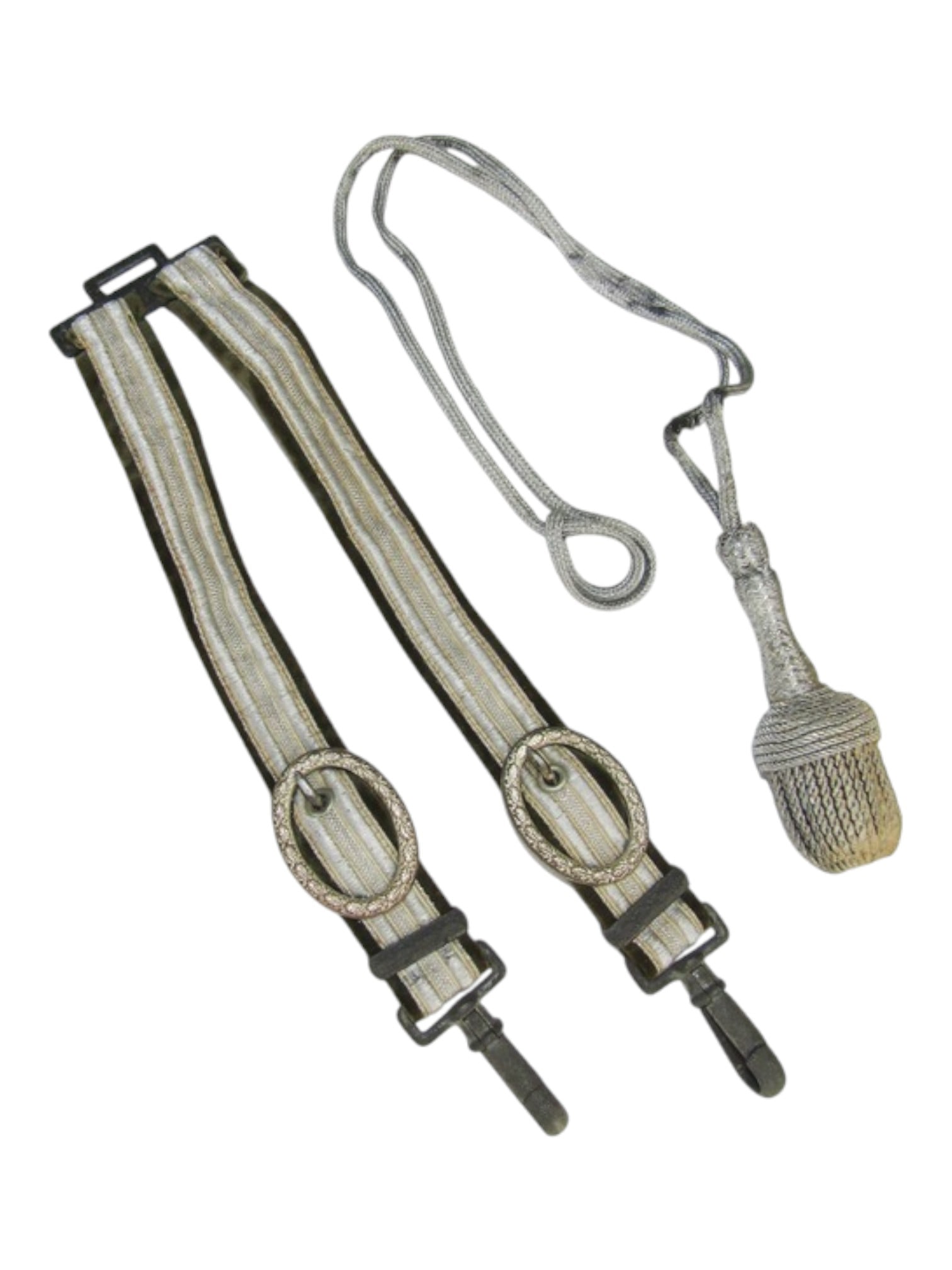 German WWII Original Heer Officer's Dagger Hangers and Silver Portepee: Both items show moderate period wear from being attached to dagger. Nice accessories here.