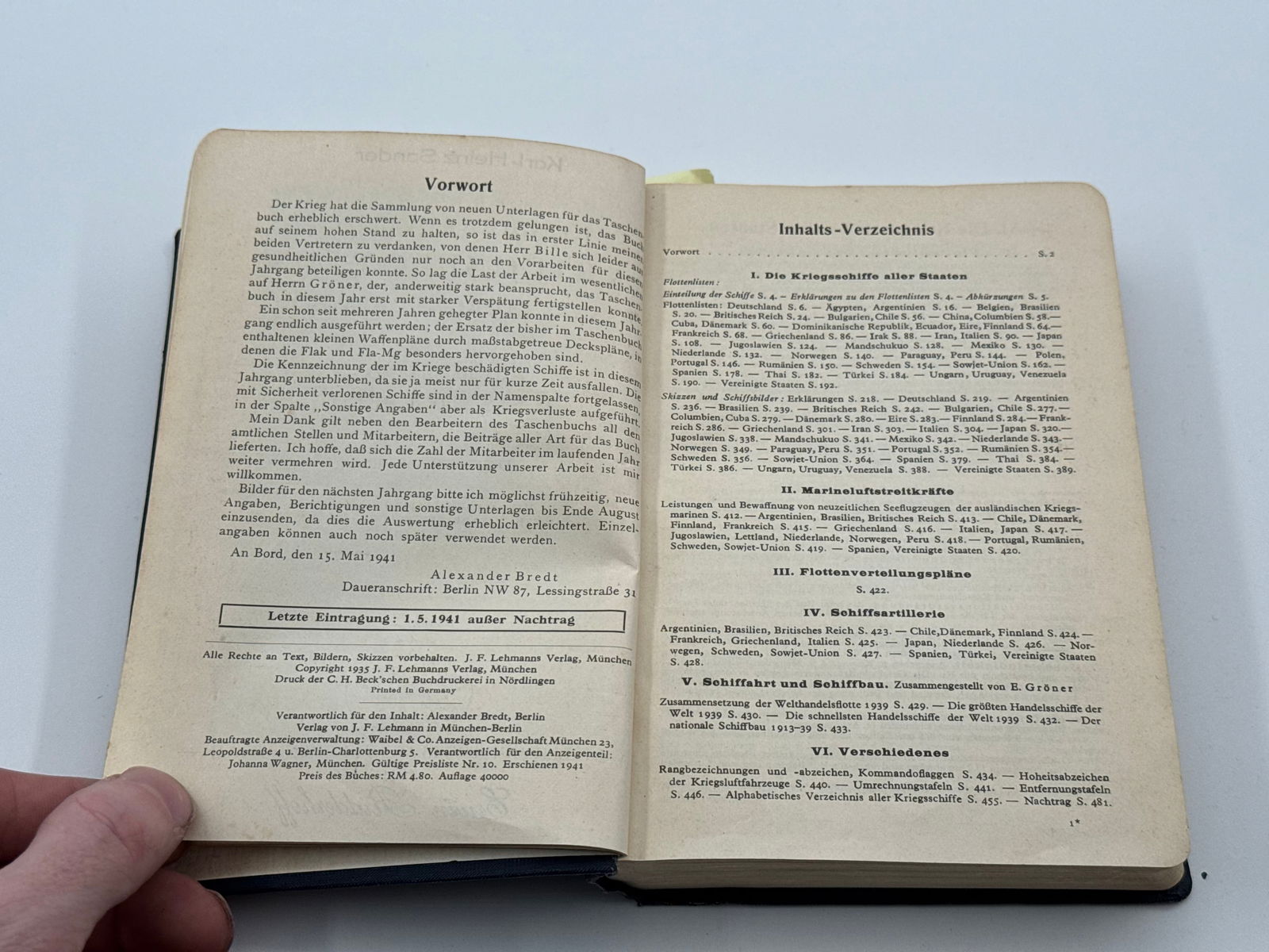 Rare German U-Boat Reference Book - Anschutz & Co. Weyer’s Taschenbuch Der Kreigs-Flotten 1941 - 7