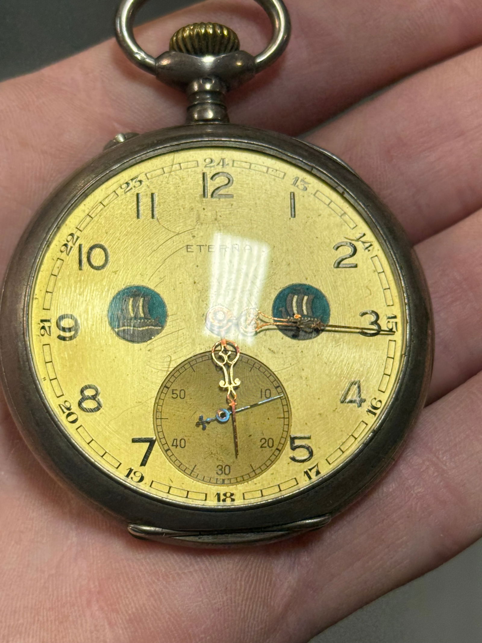 WOW! German WWII 1942 Kriegsmarine Navy U-Boat ‘800’ Silver Pocket Watch - 7