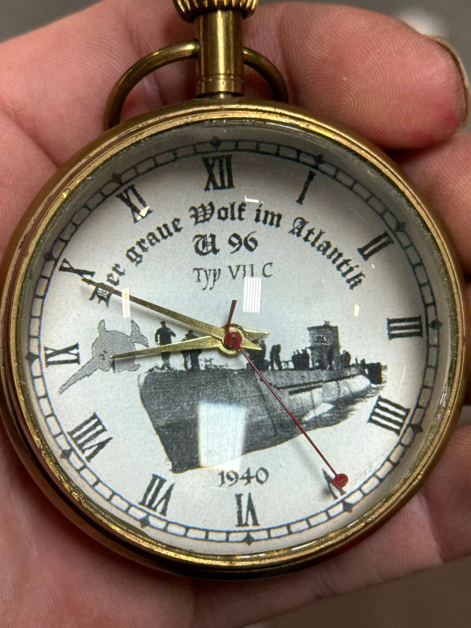 Interesting German Type VII-C “Grave Wolf” U-96 Submarine Crystal Ball Table Clock in Ca - 8