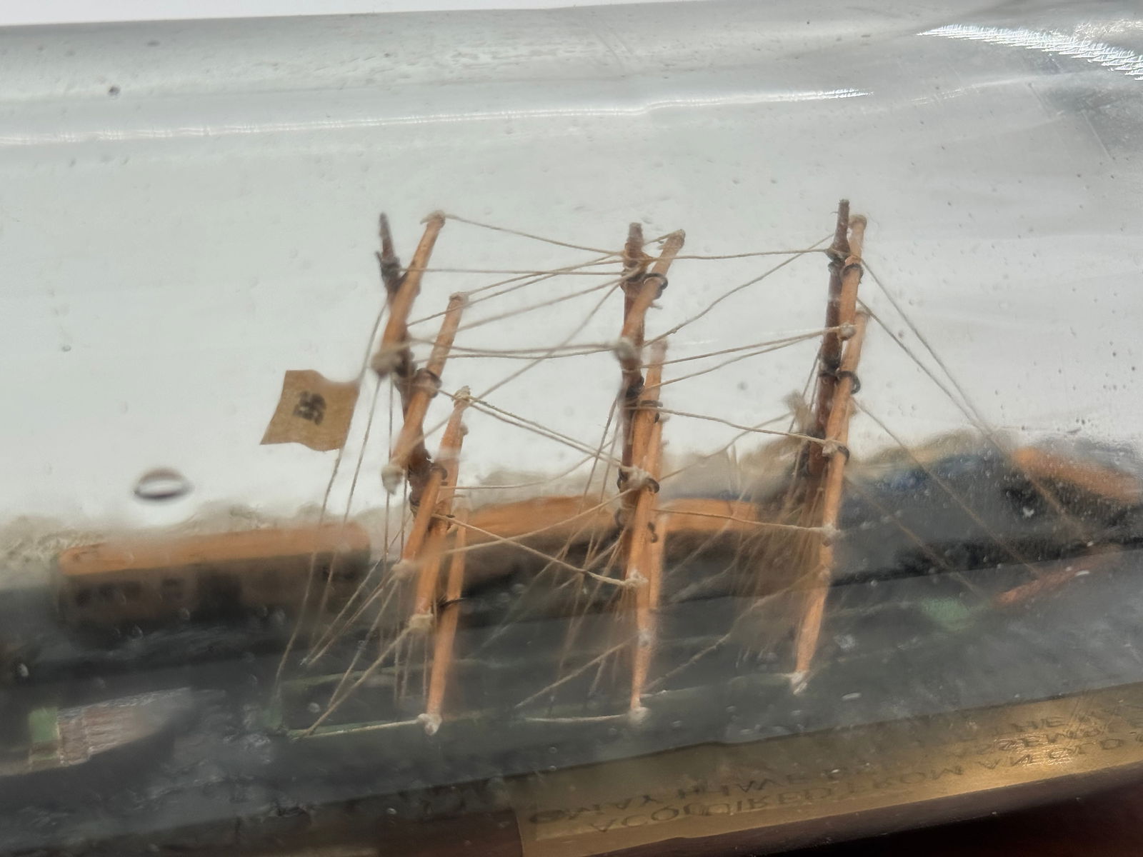 WWII German Prisoner of War / POW Assembled “Ship in a bottle” of Nazi Ship - 3