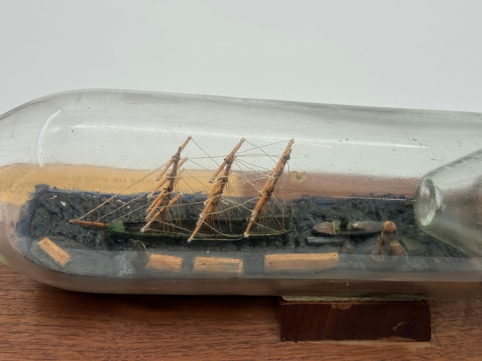 WWII German Prisoner of War / POW Assembled “Ship in a bottle” of Nazi Ship - 5