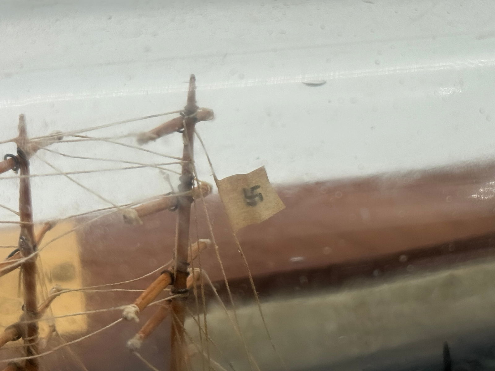 WWII German Prisoner of War / POW Assembled “Ship in a bottle” of Nazi Ship - 7