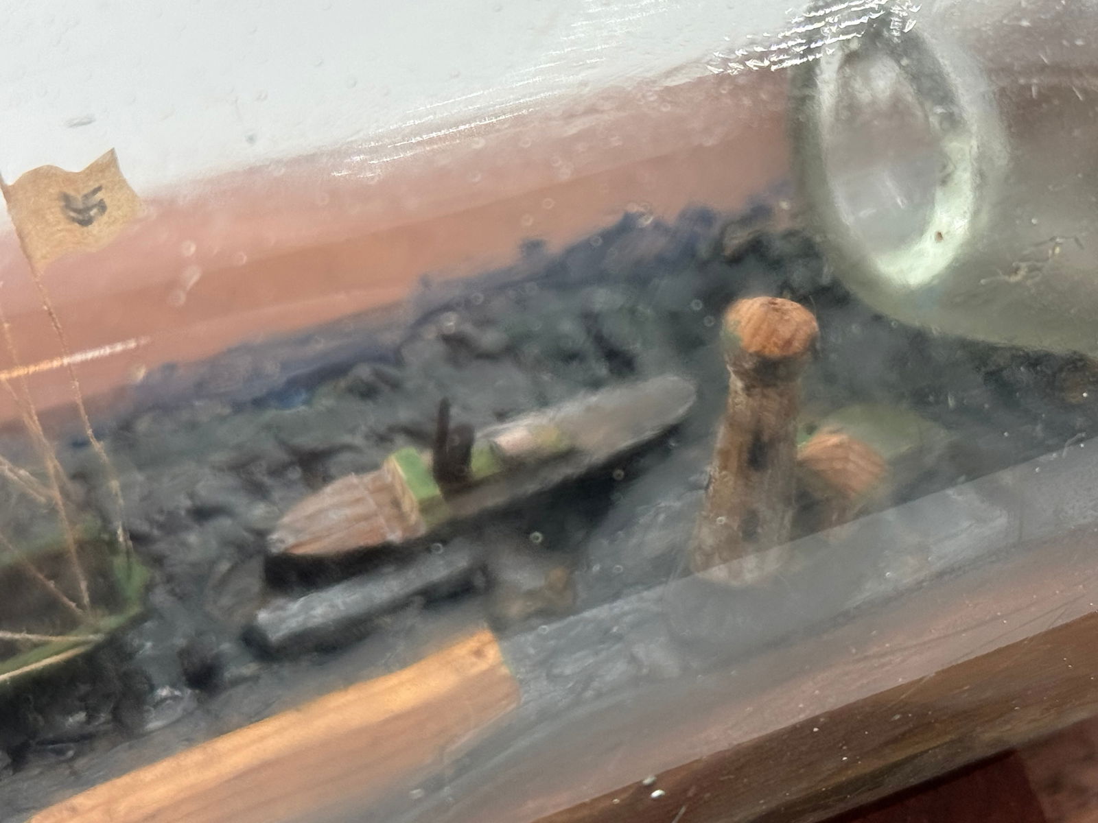 WWII German Prisoner of War / POW Assembled “Ship in a bottle” of Nazi Ship - 8