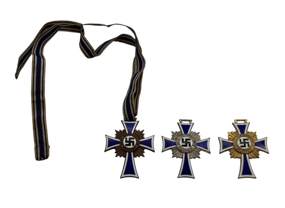 (3) WWII German Mother’s Cross in Bronze, Silver & Gold: See photos
