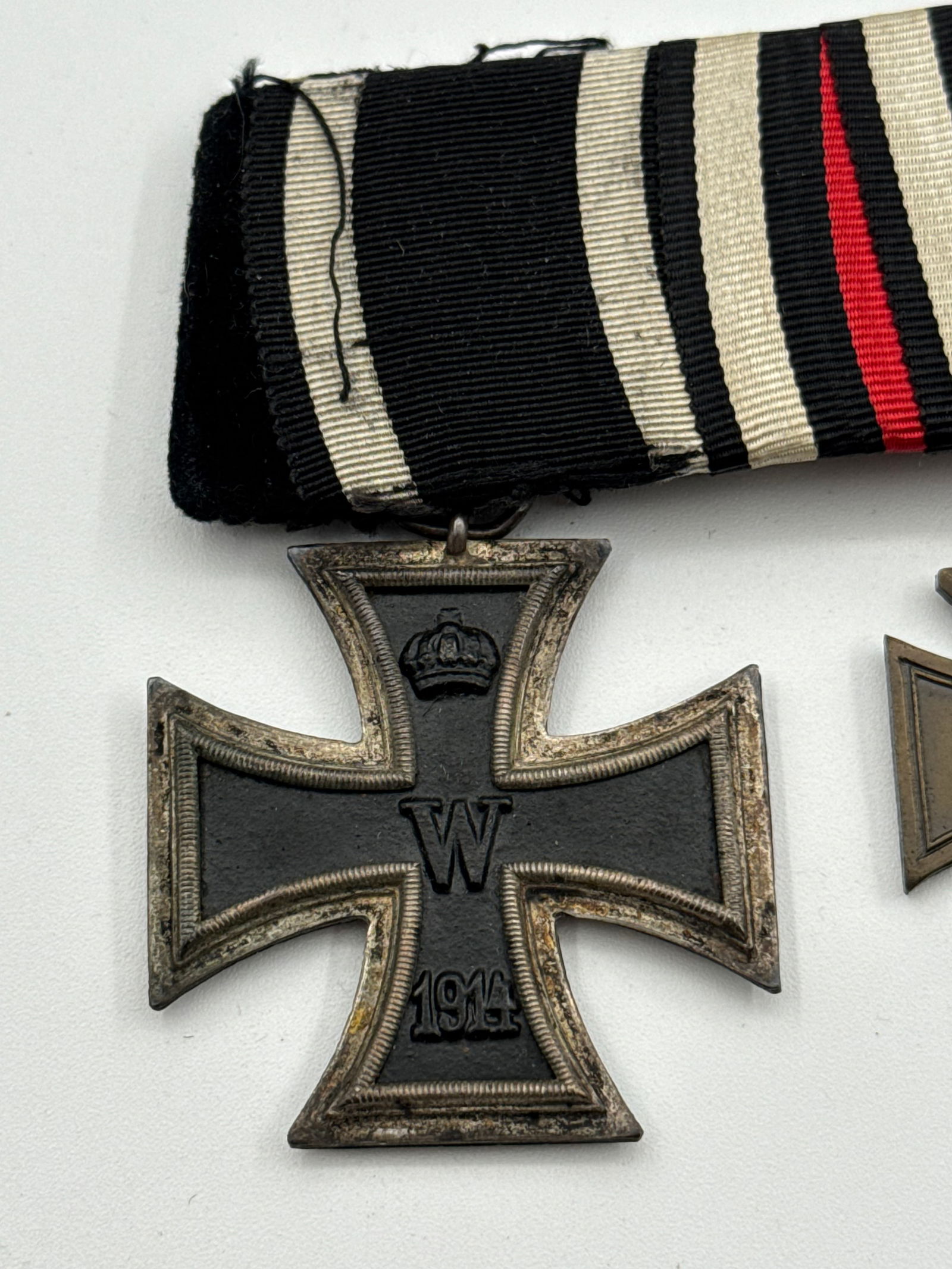 German WWI 2-Piece Medal Ribbon Bar w/ Iron Cross 2nd Class & Hindenburg/Honour Cross - 2