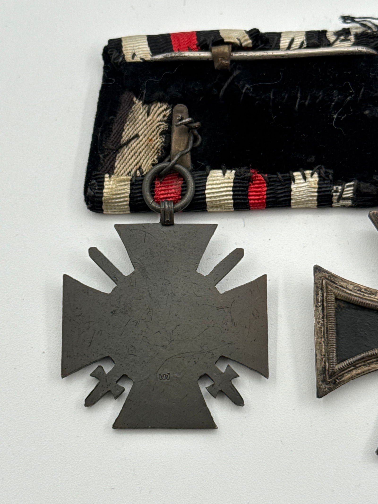 German WWI 2-Piece Medal Ribbon Bar w/ Iron Cross 2nd Class & Hindenburg/Honour Cross - 6